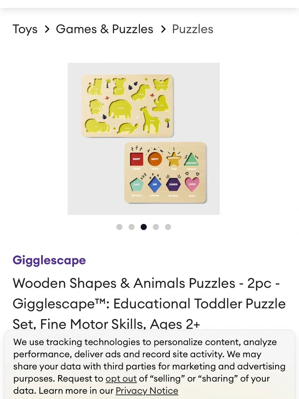 GIGGLESCAPE TODDLER 2 PUZZLES FINE MOTOR SKILLS EDUCATION ANIMALS EMOTIONS